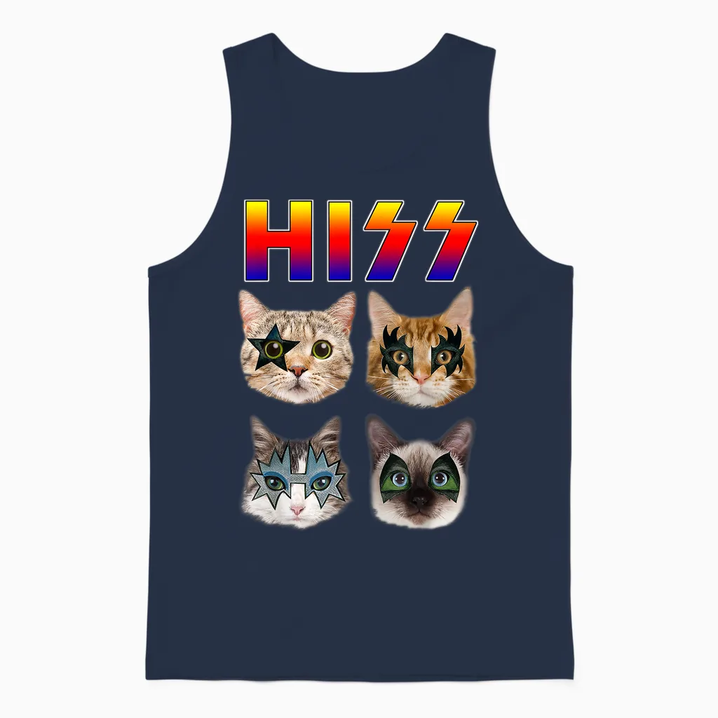 Hiss Funny Cats Kittens Rock Rockin Short Sleeve T-Shirt Gift Tee Pun Unisex Tank Top in Navy