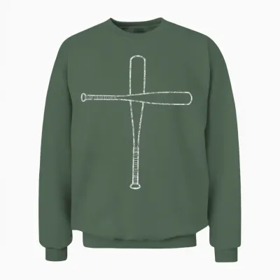 Cross Baseball Bats Christian Faith Sports Coach Pitcher Unisex Sweatshirt - Military Green