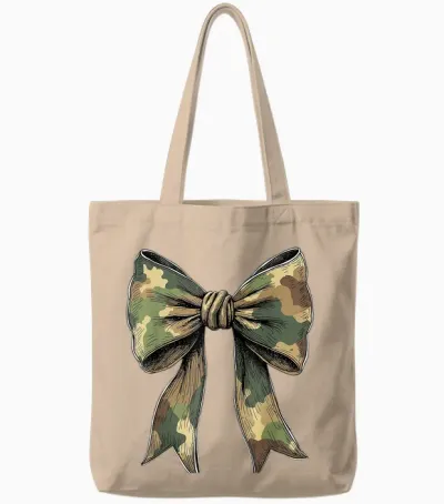 Camouflage Camo Bow Girls Camo Coquette Bow Hunting Women Tote Bags - Natural