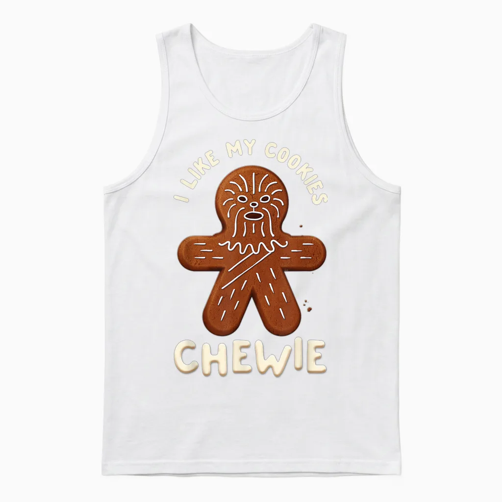 Star Wars Funny Holiday Gingerbread I Like My Cookies Chewie Unisex Tank Top in White