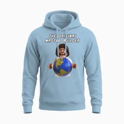 Original Master Builder T-Shirt Brick Earth God Minifigure Unisex Hoodie - Light Blue
