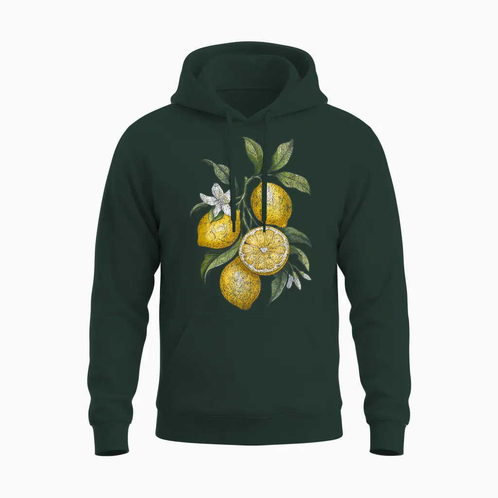 Citrus Vibes Vintage Lemon Unisex Hoodie in Forest