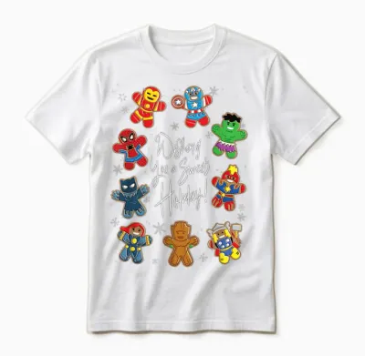 Marvel Avengers Christmas Gingerbread Wishing Sweet Holiday Unisex T-Shirt - White