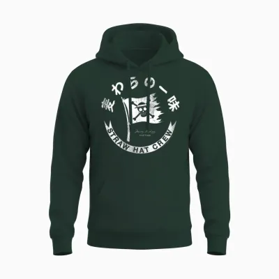 One Piece Anime Straw Hat Crew Flag with Kanji Unisex Hoodie - Forest