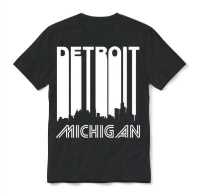 Retro Detroit Skyline Unisex T-Shirt - Black