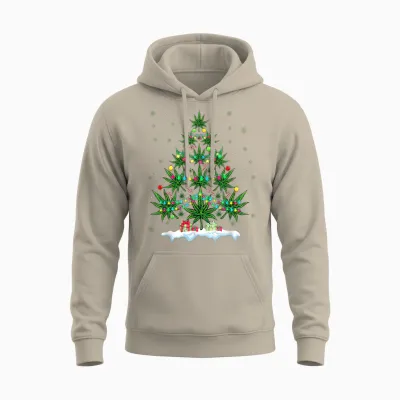 Cannabis Christmas Tree Xmas Funny Smoking Weed Marijuana Unisex Hoodie - Sand