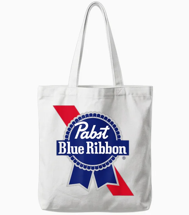 Pabst Crest and Ribbon Licensed Logo Tote Bags in White