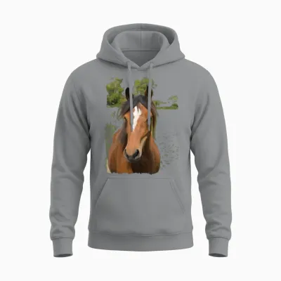 Wild Horse Portrait in Rustic Greens Unisex Hoodie - Sport Grey
