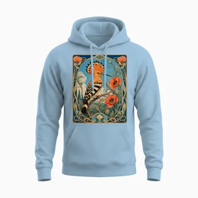 Huppe Oiseau Art Nouveau Floral Style Vintage Unisex Hoodie - Light Blue