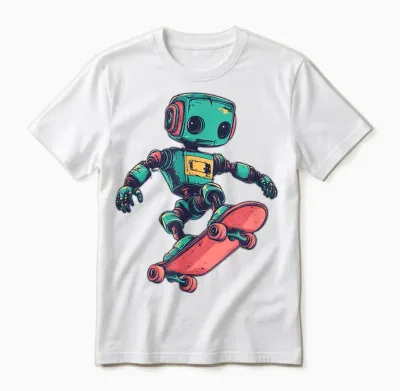 Cooler Skating Roboter Mit Skateboard Für Jungen Und Mädchen Unisex T-Shirt - White