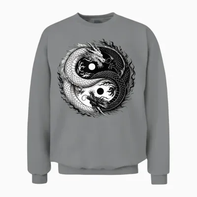 Yin and Yang Chinese Dragon Vintage Dragon Japanese Unisex Sweatshirt - Sport Grey