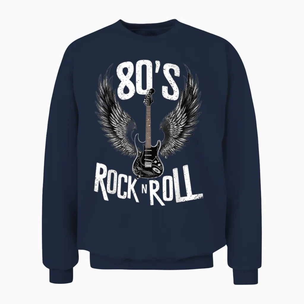 Vintage Guitar Wings, Music Rock & Roll Retro 70s & 80s T-Shirt, Black, S Unisex Sweatshirt in Navy