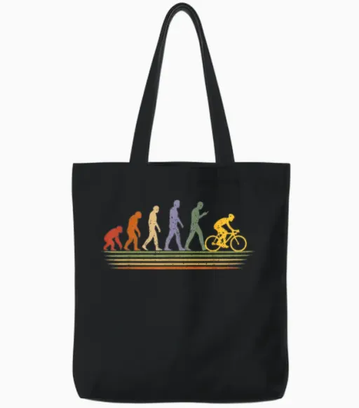 Evolution Bicycle Funny Bike Motif for Cyclists Tote Bags in Black