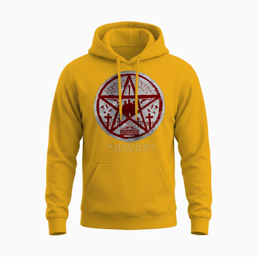 Supernatural Saving People Hunting Things Langarmshirt Unisex Hoodie in Gold