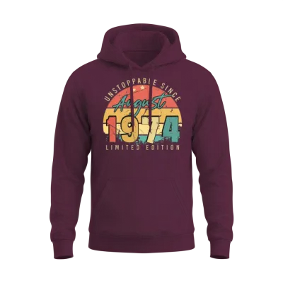 1974 August Retro Unisex Hoodie - Maroon