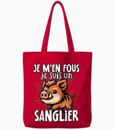 Je M'en Fous Je Suis Un Boar - Sweet Wild Boar T-Shirt, Black, S Tote Bags - Red
