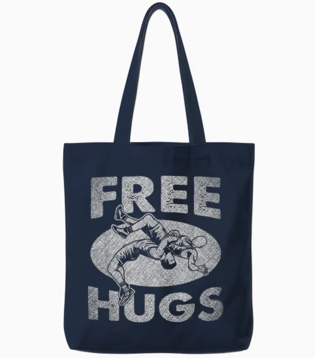 Wrestling - Funny Free Hugs Wrestling Tote Bags in Navy