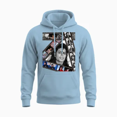 The King of Pop Michael Jackson Mj-002 Black Cotton 100% T-Shirt, Unisex-Adults, Small, Short Sleeve Unisex Hoodie - Light Blue