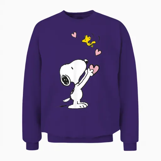 Peanuts - Snoopy Woodstock T-Shirt with German Text "my Heart Is with You" [, Black, S Unisex Sweatshirt in Purple