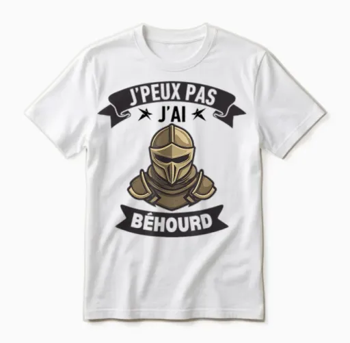 J'peux Pas J'ai Béhourd Funny Sport Combat Knight Humour T-Shirt, White, S Unisex T-Shirt in White