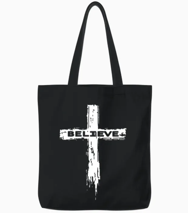 Christian Cross Religious Believe Graphic T-Shirt - Unisex-Adults, Unisex-Kids, Girls - Black - Short Sleeve - Small - Modern - Graphic Tote Bags in Black