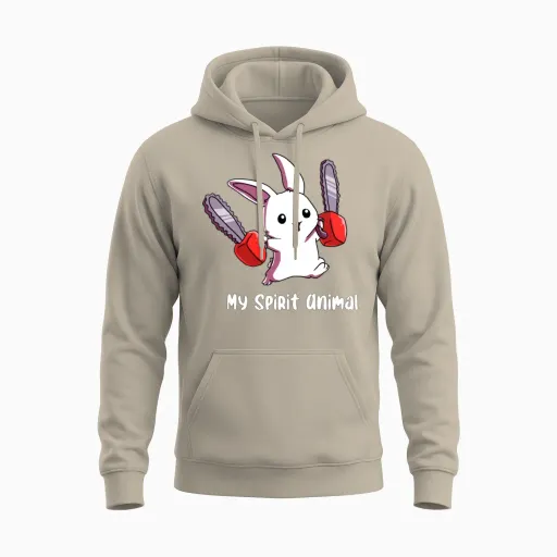 My Spirit Animal Rabbit with Chainsaw Gift By Unisex Hoodie in Sand