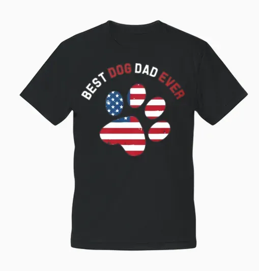 Patriotic Dog Dad Paw Design Unisex T-Shirt in Black