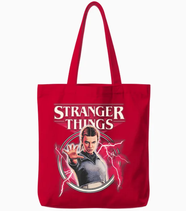 Stranger Things Eleven Lightning Tote Bags in Red