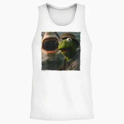 Funny Smoking Frog Meme Vintage Shark Attack Parody Unisex Tank Top - White