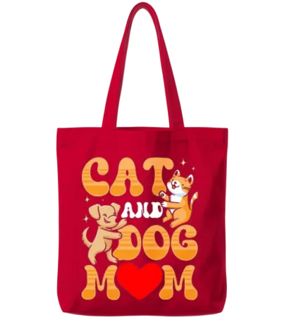 Cat and Dog Mom Dogs Cats Lover Tote Bags - Red