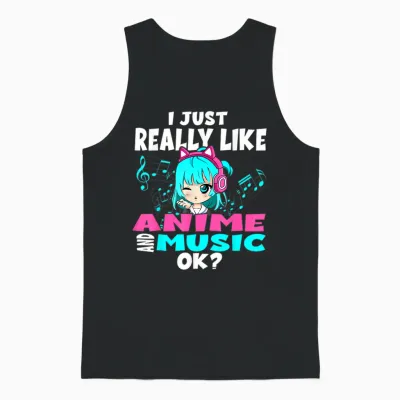 Anime and Music Kawaii Chibi Graphic Teen Anime Girl Unisex Tank Top - Black