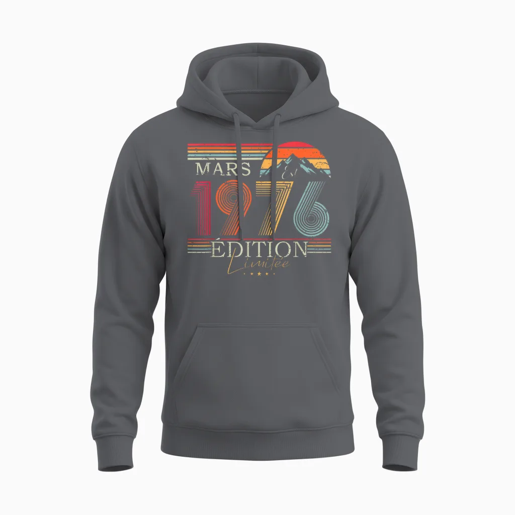 1976 Vintage March Birthday Retro Man Woman Gift Unisex Hoodie in Charcoal
