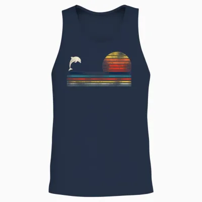 Dolphin Retro Vintage Unisex Tank Top - Navy