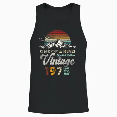 Vintage 1975 Birthday 51 Years Mountains Retro Unisex Tank Top - Black