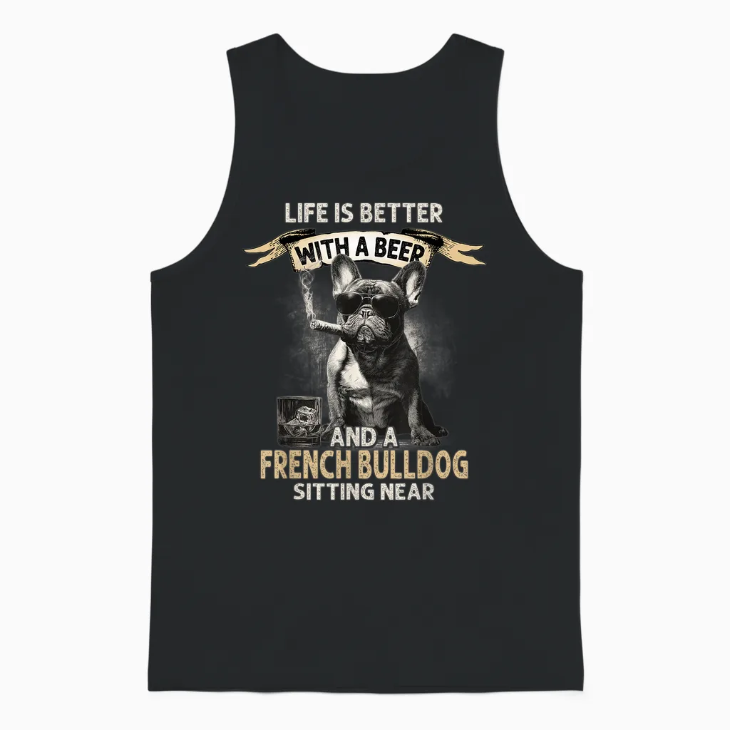 Chien Vintage Cool Papas Drôle Fête Des Pères Bouledogue Français Unisex Tank Top in Black