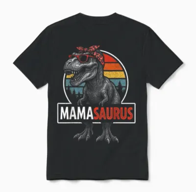 Mamasaurus Dino Lustiges Retro T-Rex Cool Mom Design Unisex T-Shirt - Black