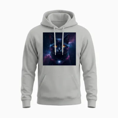 Galaxy Cat Kitten Face Nebula Eyes Space Kitty Art Unisex Hoodie - Ash