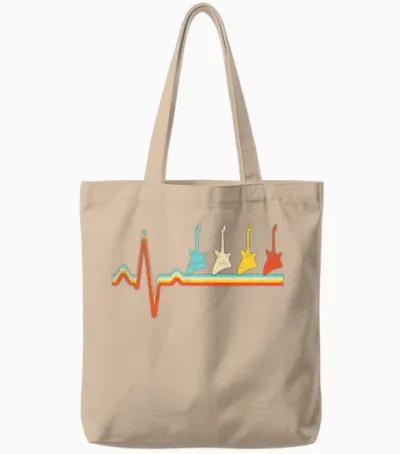 Rock Retro Heartbeat Tote Bags - Natural