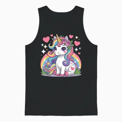 Super Cute Unicorn with Rainbow and Stars Unicorn Unisex Tank Top - Black