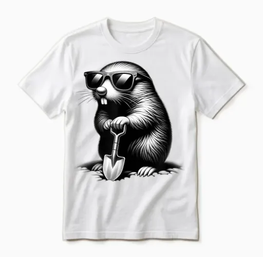 Realistic Mole with Shovel Funny Animals Humor Unisex T-Shirt - White