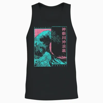 Japan Pop Art Welle Hokusai the Great Wave off Kanagawa Unisex Tank Top - Black