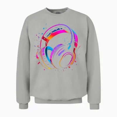 80s Style Dj Headphones Disc Jockey Nightclub T-Shirt, Black, S Unisex Sweatshirt - Ash