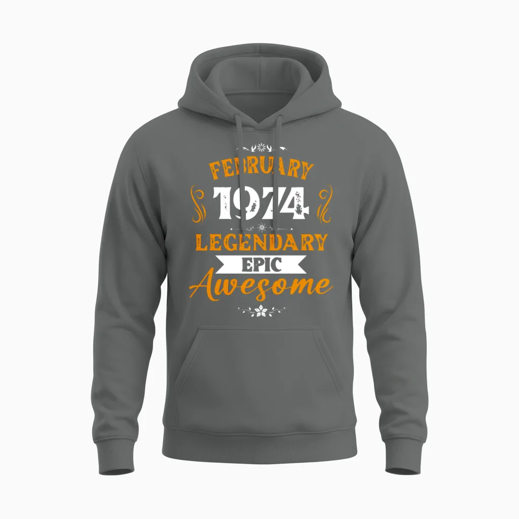 February 1974 Legendary Birthday Present Unisex Hoodie in Graphite Heather