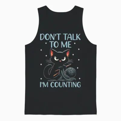 Don't Talk to Me I'm Counting Crochet Crocheting Cat Unisex Tank Top - Black