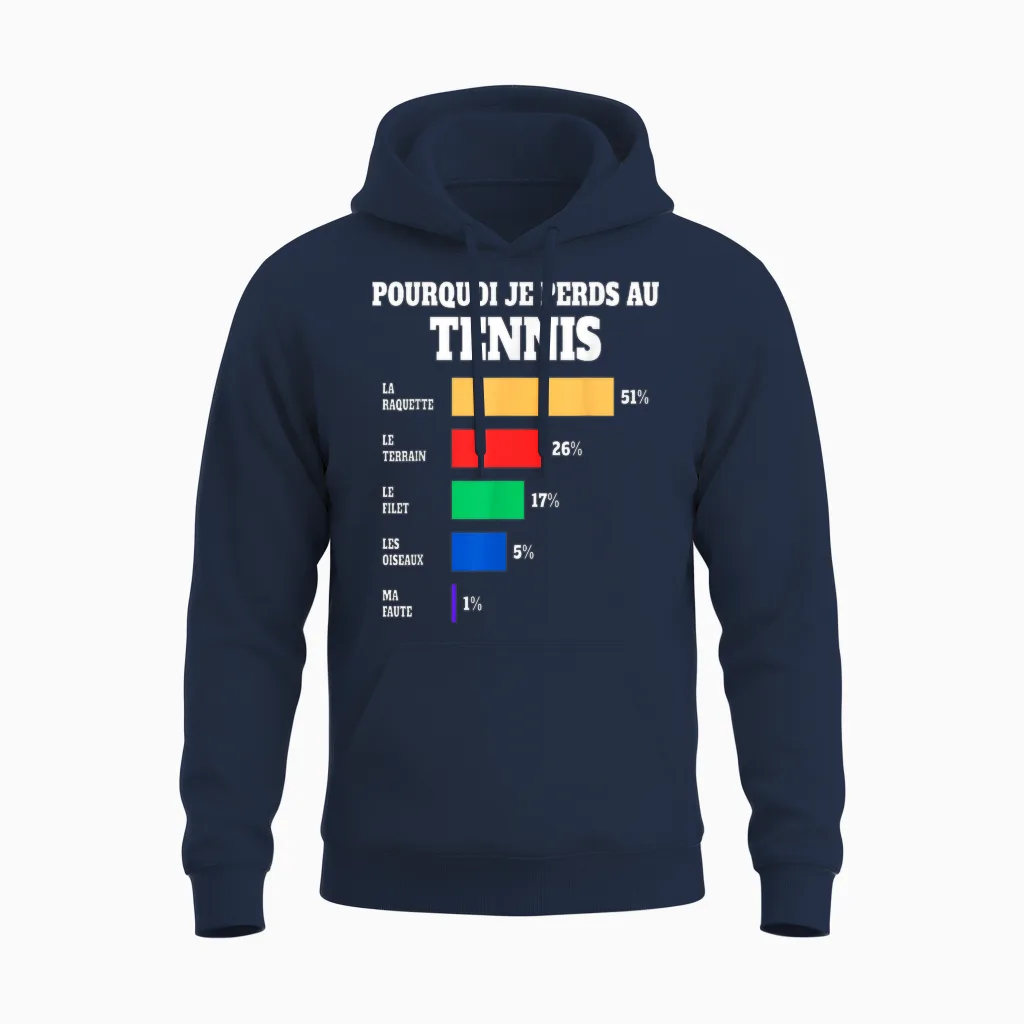 Tennis Jersey Loser Humor Tennis Player T-Shirt, Black, S Unisex Hoodie in Navy
