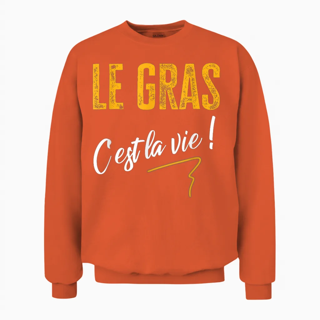 Tv Le Gras C'est La Vie Phrase Culte Series Kaamelott Humour T-Shirt, Black Unisex Sweatshirt in Orange