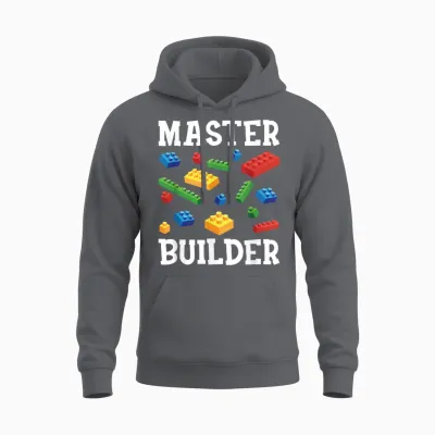 Master Builder Kids Block Building Brick Builder Unisex Hoodie - Charcoal