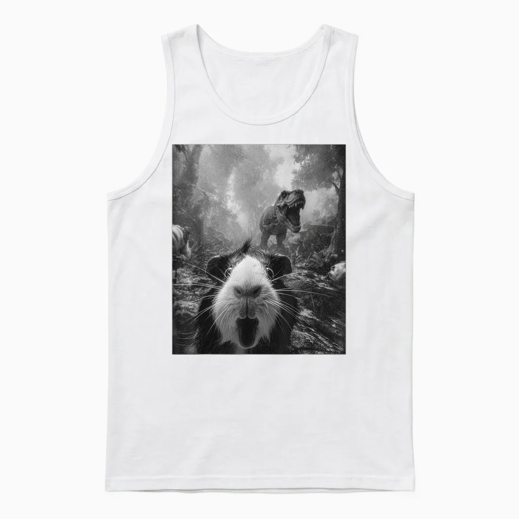 Lustiges Meerschweinchen-Selfie Mit T-Rex-Dinosaurier-Dino-Grafik Unisex Tank Top in White