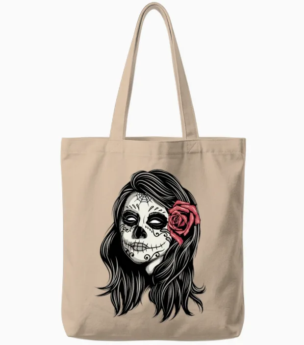Santa Muerte Holy Woman - Christmas Tote Bags in Natural