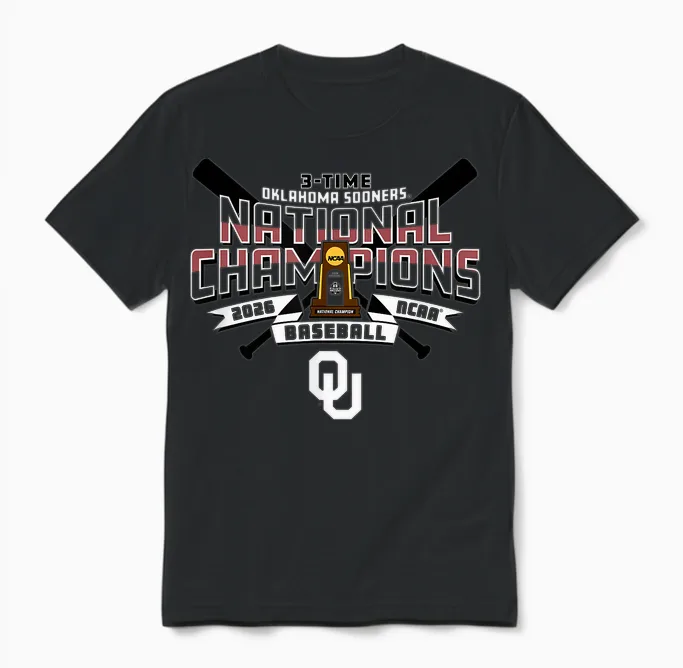 Oklahoma Sooners National Champs 2026 Baseball Cws Trophy Unisex T-Shirt in Black